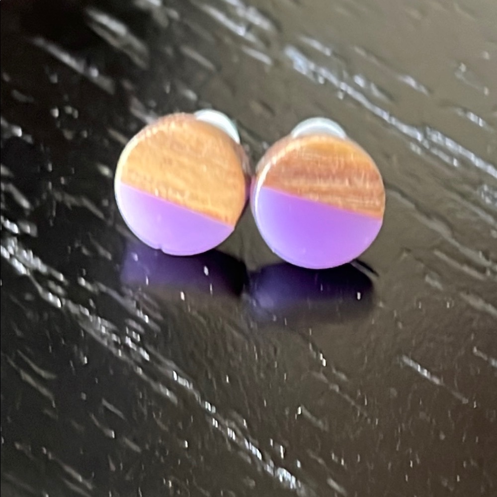 Purple acrylic and wood Stud Earrings-NWT